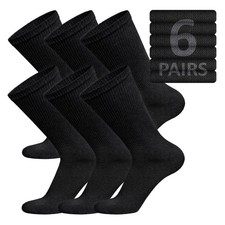 6 Pairs Black Diabetic Non-Binding Neuropathy Cotton Crew Socks Fits Mens 8-10