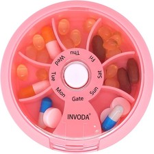 Weekly Pill Organizer 7 Day Travel Rotating Medicine Box Vitamin Case Dispenser