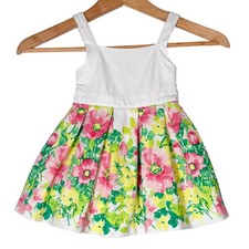 Janie and Jack Green Pink Floral Pleated Girls 6-12m Garden Party Dress