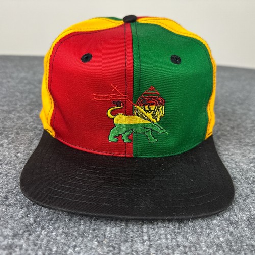 Vintage Snapback Hat Lion Of Judah Red Green Yellow Black Rastafarian Ethiopia