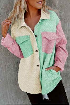 Pretty Bash Colorblock Button Front Quilted Shacket Size L