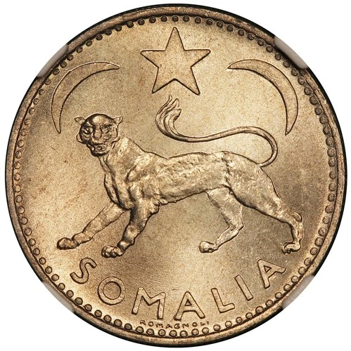 AH1369 (1950) Somalia Lion 50 Centesimi Silver Coin - NGC MS 64 - KM #4