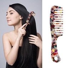 Large Wide Tooth Hair Comb, Tortoise Shell Cellulose Acetate Multi-colored