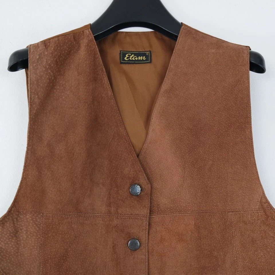 Chaleco de cuero para mujer talla pequeña US 4 EU 34 ETAM marrón formal vestido chaleco Foto 4 de 4