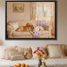 Living Room Decor Oil Painting Dog Canvas Print Labrador Framed Wall Art