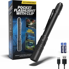 Rechargeable Pen Light Flashlight 800LM Zoomable Pocket Flashlights Clip Dual