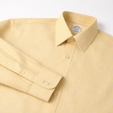 VTG Brooks Brothers Mens 17-34 Yellow Dress Shirt USA MADE Italy Fabric XL