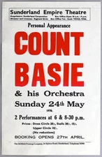 COUNT BASIE – rare vintage original Sunderland 1970 jazz concert handbill
