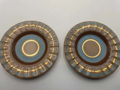 Stangl Pottery Trinket Dishes Astek Set of 2 fluted edges, gold trim
