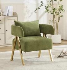 Modern Green Barrel Accent Chair - Luxury Green Velvet Armchair with Frame