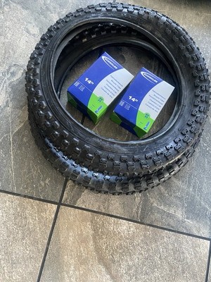 Paar schwarze Compe Comp 3 Profil BMX Fahrradreifen & Schläuche 14 x 2.125