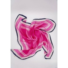 Christian Dior Vintage Pink Polka Dot Silk Scarf with Black Trim