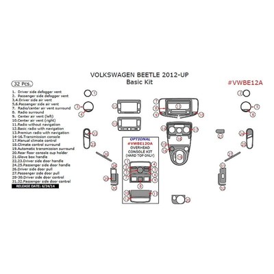 For Volkswagen Beetle 14-15 Remin Real Walnut Burl Wood Basic Dash Kit 32 Pcs