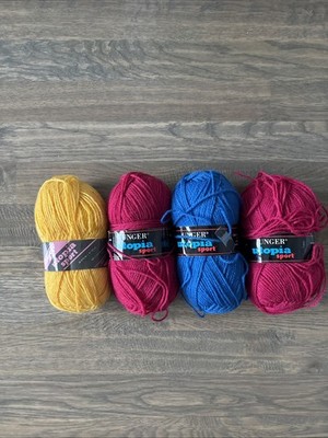 Unger Utopia Sport Yarn 100% Acrylic 180Yd Pink, Blue Yellow Lot of 4