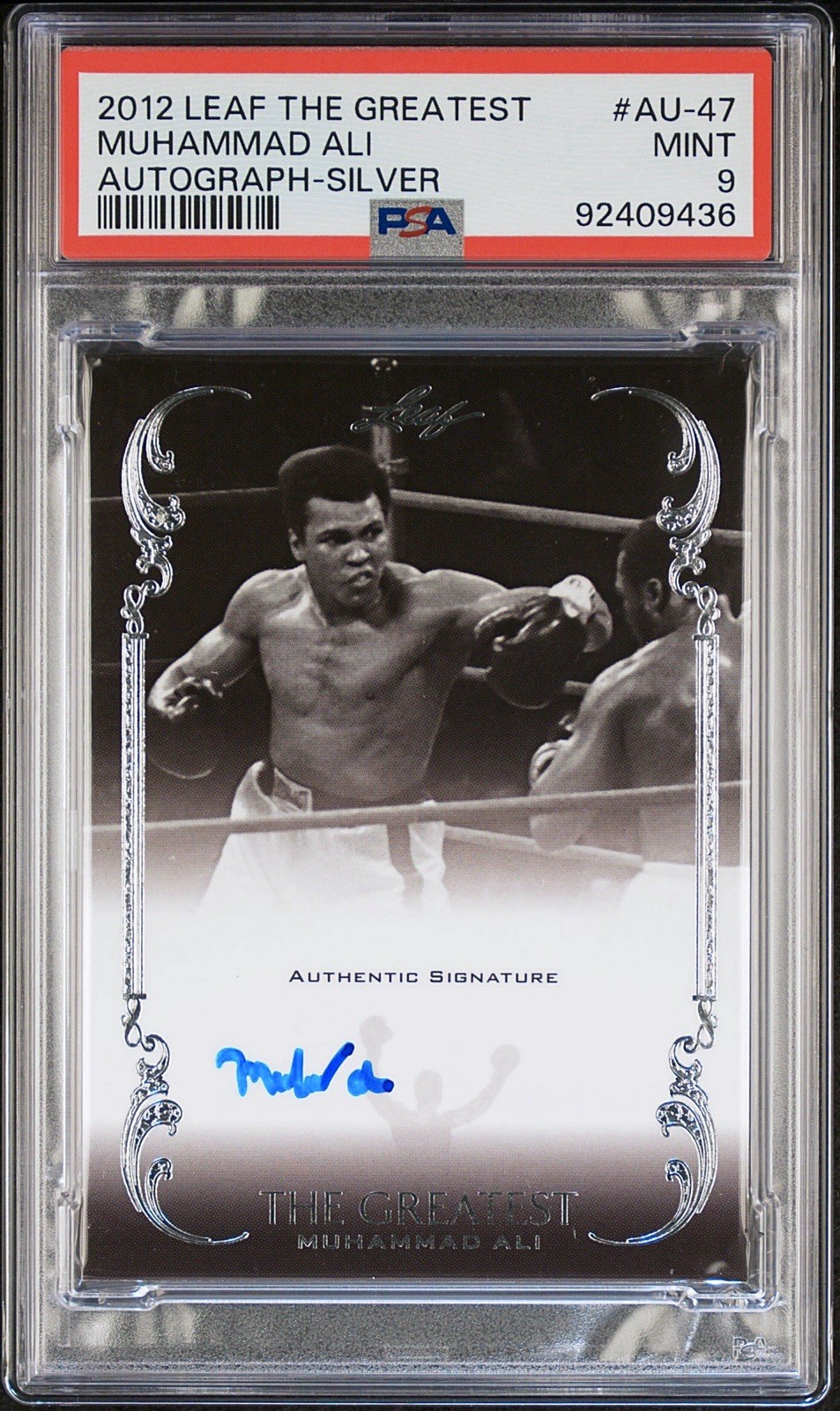 2012 LEAF MUHAMMAD ALI THE GREATEST AUTO SILVER #4/10 PSA 9 POP 2 NONE HIGHER view 2