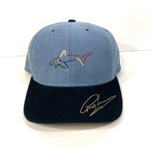Unworn Vtg GREG NORMAN SHARK HAT blue black structured-fit curved-bill mens OSFM - Picture 4 of 9