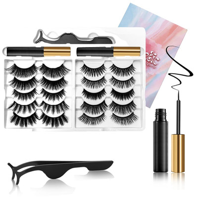 Magnetic Eyelashes Kit - 10 Pairs Reusable 3D Mink Lashes with Eyeliner & Tweeze