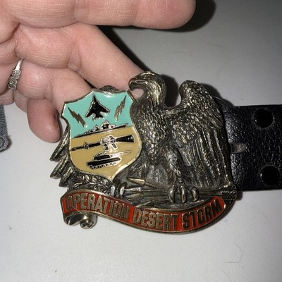 Vtg Operation Desert Storm Belt Buckle And Belt 44  L (U)