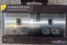 Screwless Flat Plate,Double Switched 13A Socket-Brushed Steel, BNWT Colours B&Q