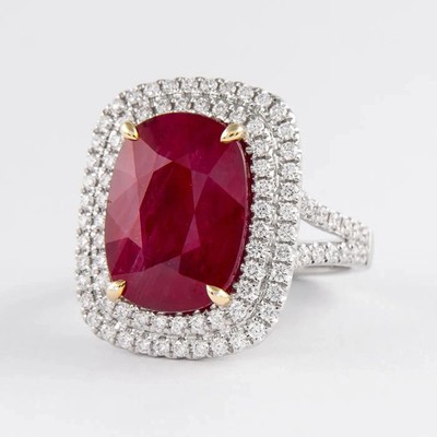 6.50 Ct Cushion Cut Natural Ruby Diamond Anniversary Ring 14K White Gold Sz 8