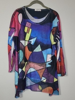 Jess & Jane Artsy Tunic Top Size XL Multicolor Long Sleeve Colorful Eclectic