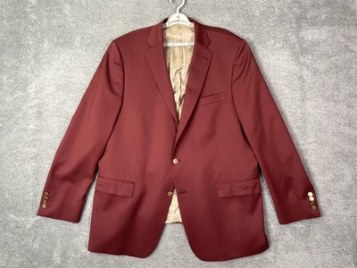 Hart Schaffner Marx Blazer Mens 48 Regular Dark Red Wool USA Made Sport Coat