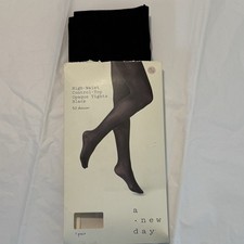 A New Day Black High Waist, Control Top, Opaque Tights, New, Open Package