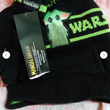 Kids Star Wars Baby Yoda Beanie Hat Gloves Set Green Black Winter Warm New
