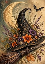 Hat Moon Bat Halloween Diamond Art Kit 5D Painting Craft