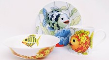 Happy Fish Children Breakfast Set 3 Piece Fine China 6.7" 17 cm Plate Mug Bowl