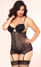 Double Bond Lace Mesh Merrywidow, Seven 'Til Midnight, NEW, Size 1X/2X and 3X/4X