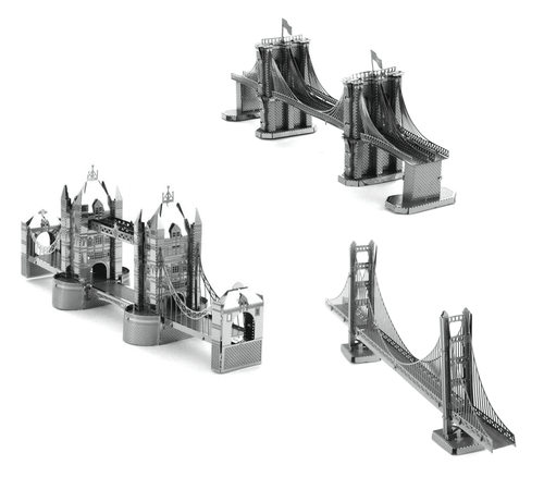 3 Fascinations Metal Earth Model Kit Brooklyn Bridge London Tower SF Golden Gate - Picture 1 of 4