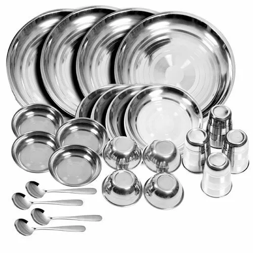 Stainless Steel Dinner Set Set of 24 Glass Curry Bowl Desert Bowl Spoon