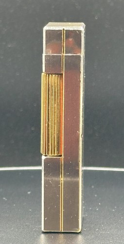 Dunhill Rollagas Vintage WORKING Lighter Polished Silver w/Gold Trim d logo 80's - Picture 5 of 14
