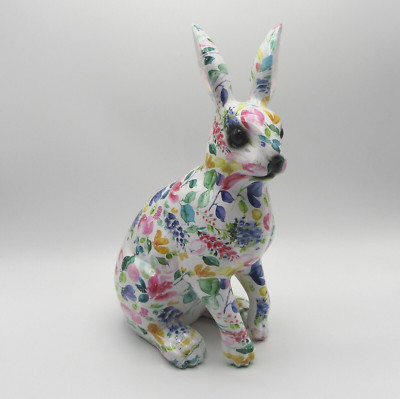 SPRING EASTER BUNNY RABBIT FLORAL DECOUPAGE FIGURINE LARGE NEW