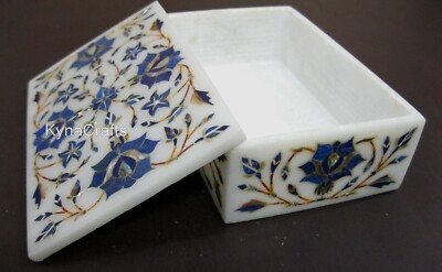 15.2x10.2cm Weiß Marmor Schmuckkästchen Lapis Lazuli Stein Inlay Work Pillendose