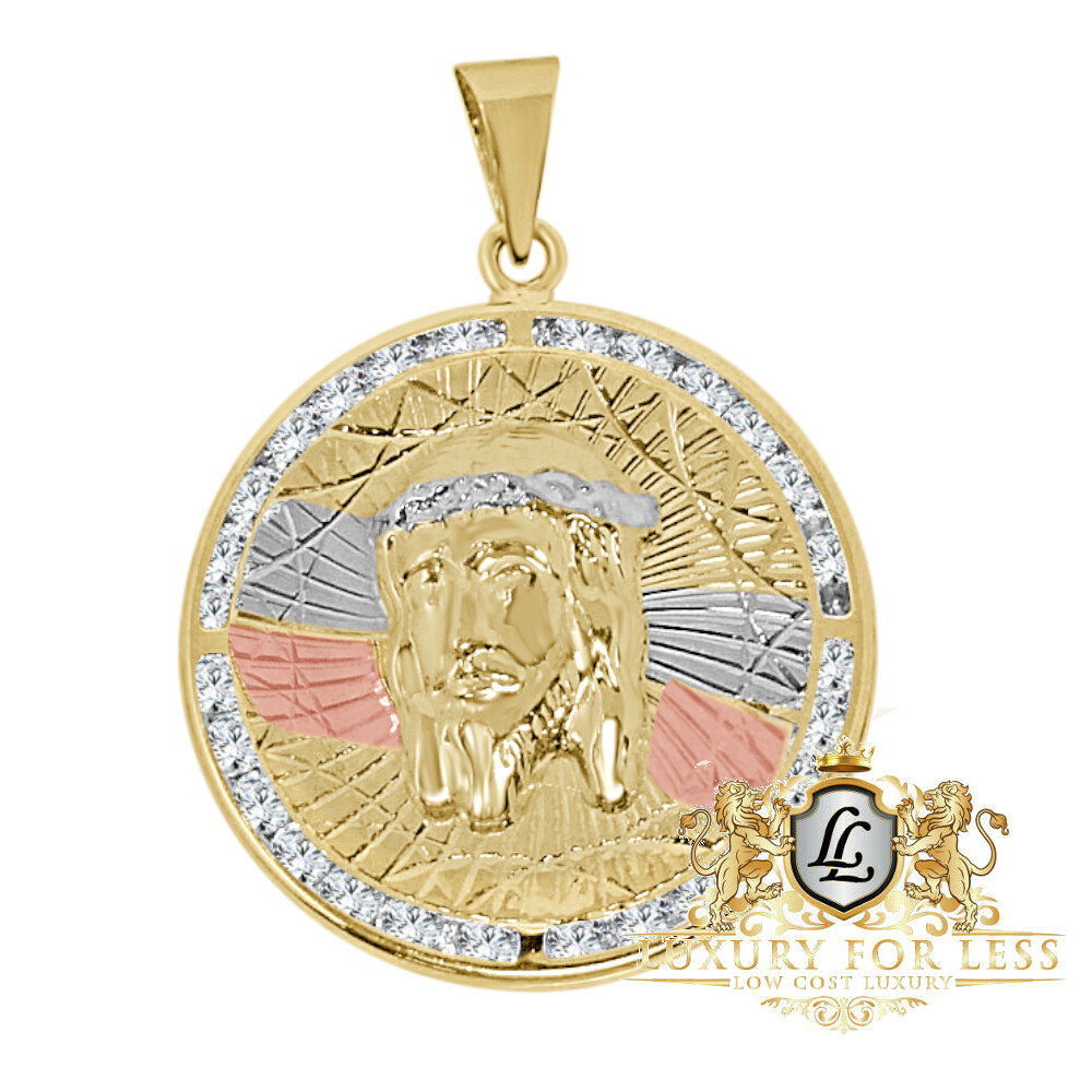 Round Circle 10k Tone Real Yellow Gold Jesus Head Face Charm  Pendant New