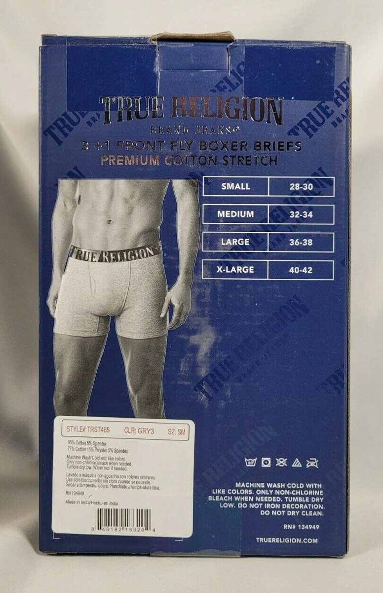 True Religion 4 Pack Premium Cotton Stretch Boxer Briefs S Gray
