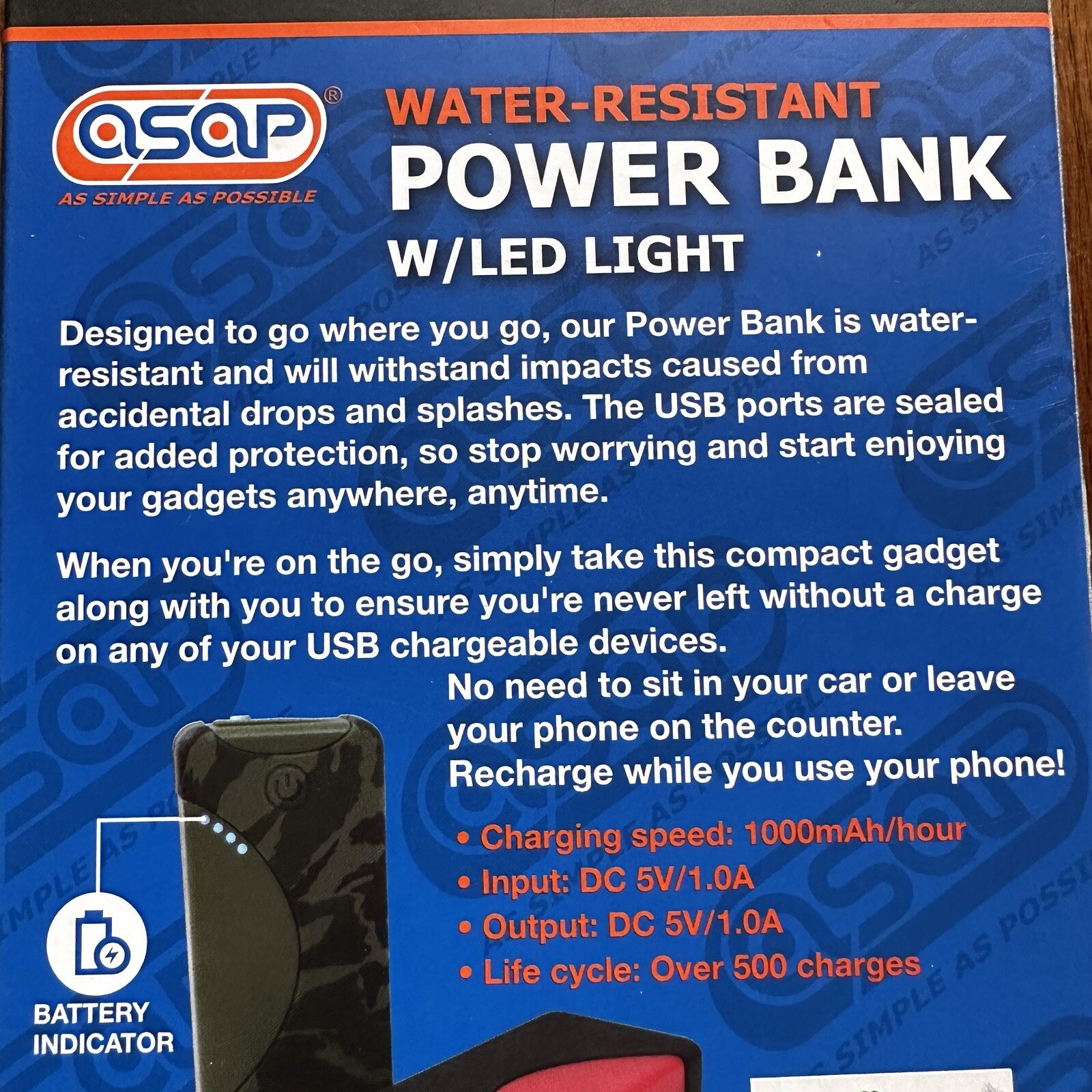 ASAP Power Bank Portable Charger 5200mAh Battery Pack LED Camo Water Res NWT