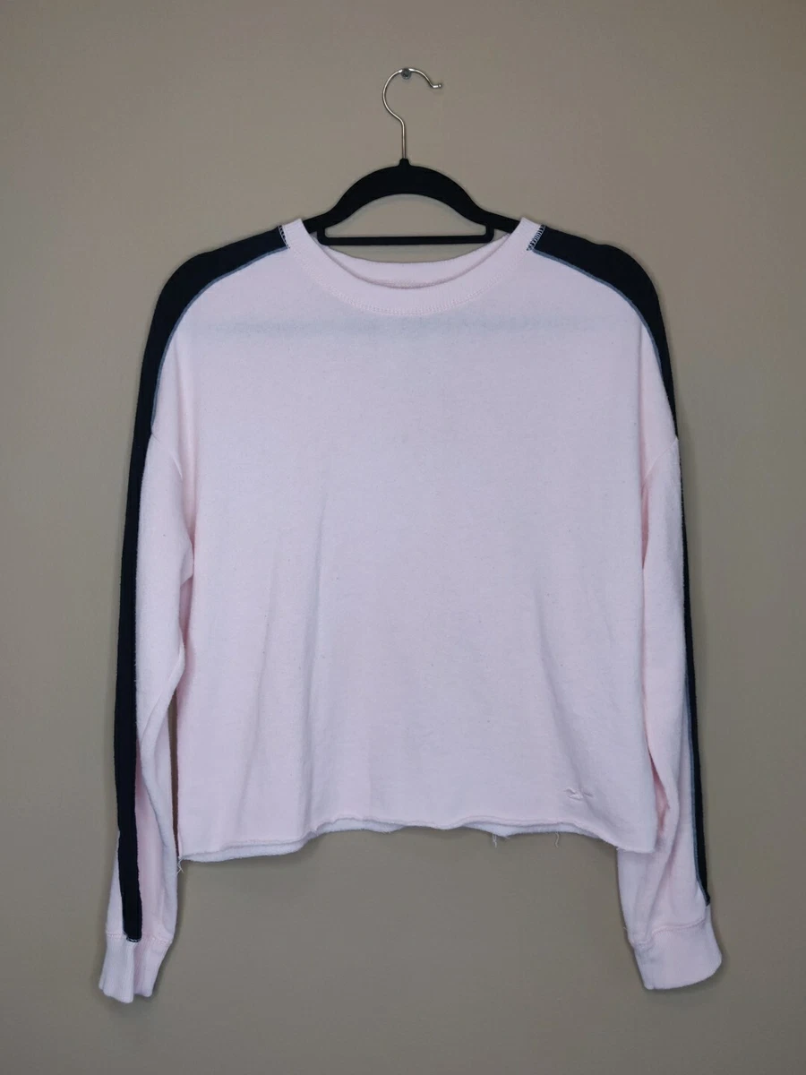 Hollister women s M pullover crop sweater pink black crew long