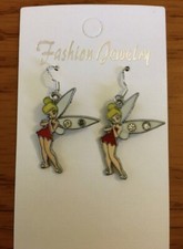 Disney Tinker Bell Red Dress Earrings w/ .925 Sterling Silver Shepherd Hook NEW