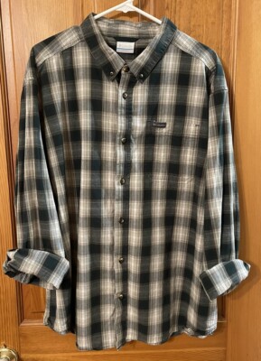 Men's Columbia Plaid Green LS Button-Down Shirt 2XL Cotton Light Outdoors