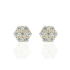 1CT Brilliant Simulated Diamond Cluster Earrings 14K Yellow Gold 7-Stone Studs