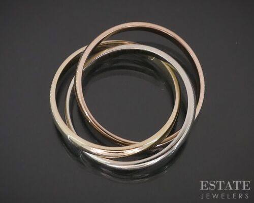 14k Tri Colored Gold 2.4mm Stacked Band Rolling Ring 5.9g i18087b - Picture 3 of 4