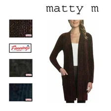 Matty M Women's Chenille Ribbed Cardigan Duster With Pockets K41