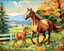 Galloping Horses in the Fields - Printed Needlepoint Canvas