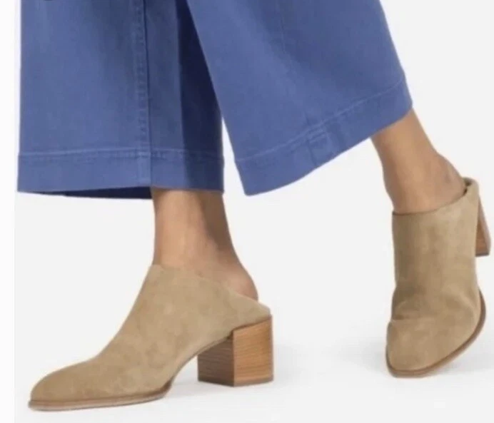 EVERLANE Suede Leather Step Back High Heel Pointed Toe Mules Sz 9 Italy