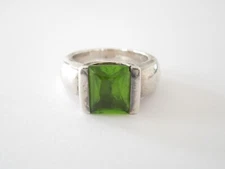 Ring Silver Tested Color Stone Green Damaged Stamp Unreadable 14.3 G/Size 56