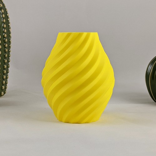 3D Printed Vase Swirl Navy Stone Effect Grey Yellow Shelf Decor Objects - Picture 4 of 6