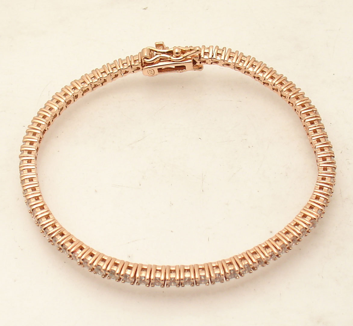 "6.50\" Clear Round Cut Zirconia CZ Tennis Bracelet Real Rose Gold Clad Silver"